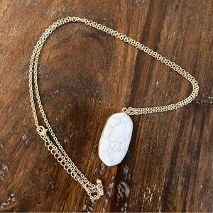 Gold and White Stone Long Statement Necklace